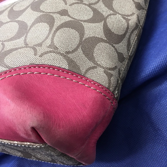 Coach Heritage Stripe Signature Tote Shoulder Bag 11350 Canvas Pink Stripe - Picture 13 of 16